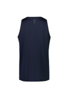 A navy men's singlet with a sleek design and a logo at the back.