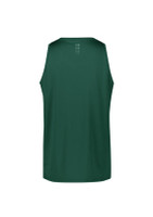 A green men’s singlet featuring a simple design with a logo on the back.