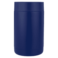 A navy blue drink holder with a sleek, smooth finish, featuring a branding logo.