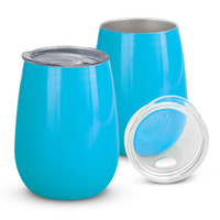 A drink bottle in a vibrant blue finish, featuring a lid and a sleek, modern design.