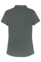 A dark grey polo shirt with a modern fit and short sleeves, featuring a collar and a logo.