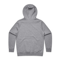 A grey hoodie with a spacious hood and long sleeves, featuring a back view design.