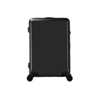 A black wheeled business suitcase with a sleek, smooth surface and retractable handle. Features include wheels for easy mobility.