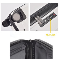 A wheeled ABS business suitcase in white, featuring a TSA lock and interior compartments for organisation.