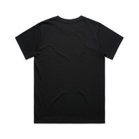 A black t-shirt with a classic fit, featuring a plain back design and no visible branding.