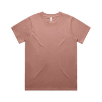 A light brown classic T-shirt with a round neckline and short sleeves, featuring a logo on the label.