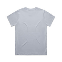 A light blue t-shirt with a simple design and a logo on the back.