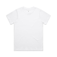 A white classic t-shirt with a simple design and a crew neck. It features a subtle branding logo.