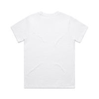 A plain white t-shirt featuring short sleeves and a simple design, with a logo present.