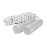 A white skipping rope featuring two handles and a coiled rope. The product has a simple design with a smooth finish.