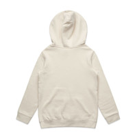 A light beige hoodie featuring a large hood and long sleeves. The back is plain with no visible branding.