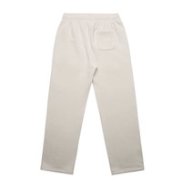 A pair of cream, cuffless track pants featuring an elastic waistband and a single back pocket.