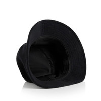 A black Terry Bucket Hat with a wide brim, featuring a logo on the inside.