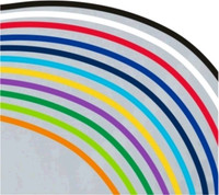 A collection of vibrant sunshade colours including red, blue, green, yellow, and purple, arranged in an arc.