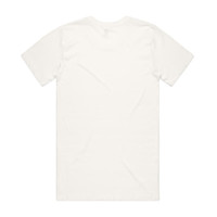 A plain white t-shirt displayed from the back, featuring short sleeves and a simple design.