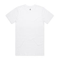 A white organic t-shirt with short sleeves, featuring a logo at the neckline.
