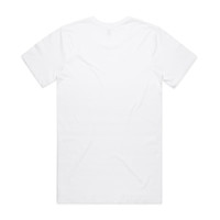 A white organic t-shirt with a plain back, featuring a logo on the label.