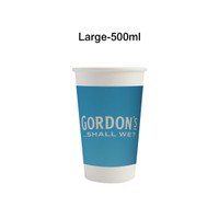 A large, 500ml white paper cup with a blue exterior and a logo, designed for home composting.
