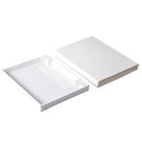A white notebook and pen set in a sleek, open presentation box, featuring a clean design and a logo.