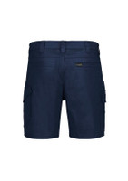 Men's essential stretch cargo shorts in navy, featuring multiple side pockets and a logo label on the back.