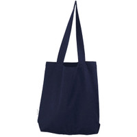 A navy tote bag with two shoulder straps and a simple design. It features a logo on the side.