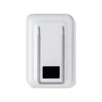 A white magnetic power bank with a silver clip and a black panel, featuring a sleek, compact design.