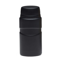 A black 750ml food jar with a sleek design and a secure lid. It has a logo on the surface.