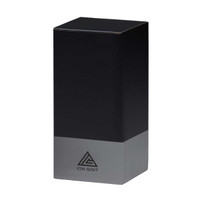 A black and grey product box with a logo on the front, featuring a sleek, modern design.