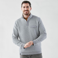A grey Men's Montebello Thermal 1/4 Zip Pullover, featuring a chest pocket and a relaxed fit.