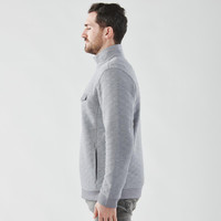 A grey thermal 1/4 zip pullover for men, featuring a standing collar and side pockets.