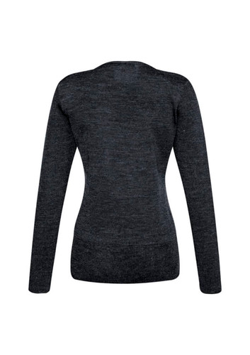 A dark grey women's Milano pullover jumper, featuring long sleeves and a fitted design. A dark grey women's Milano pullover jumper, featuring long sleeves and a fitted design.