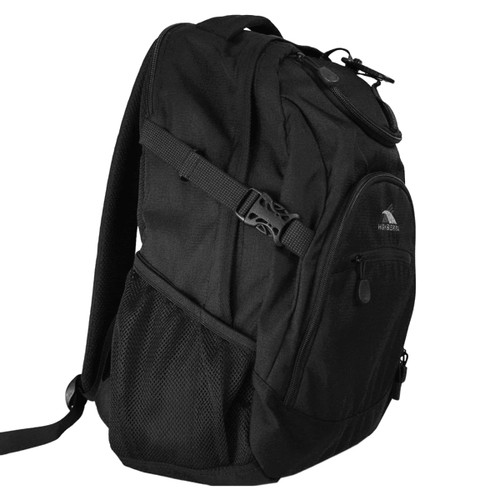 A black High Sierra Access Light Backpack 45L featuring multiple compartments and a side mesh pocket.