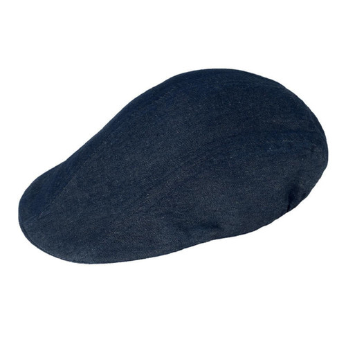 A navy blue cap with a smooth surface and rounded shape, featuring a subtle branding logo.