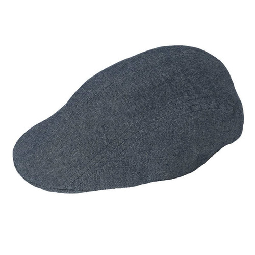 A grey cap with a smooth, rounded crown and a short, stiff brim, featuring a logo on the side.