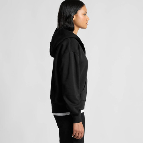 A black hooded jumper featuring a half zip design, with a side view of a model wearing it. A black hooded jumper featuring a half zip design, with a side view of a model wearing it.