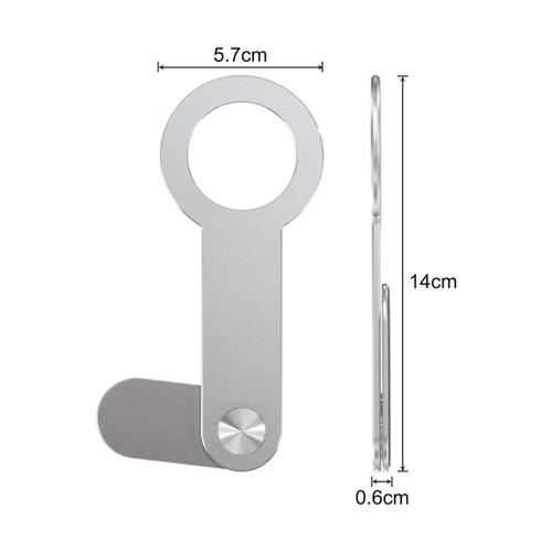 A silver aluminium magnetic phone holder for laptops, featuring a circular top and a flat base. It has a logo.