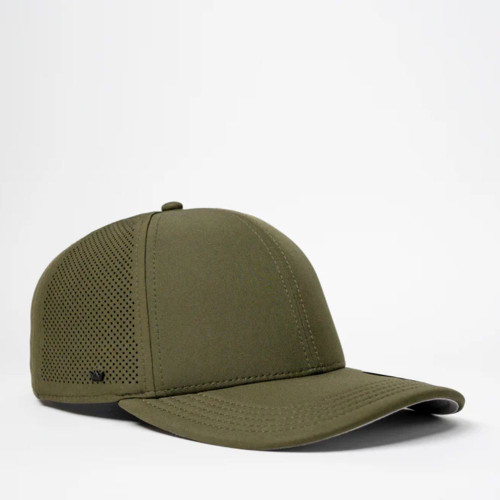 Olive green baseball cap with perforated side panel on a white background.