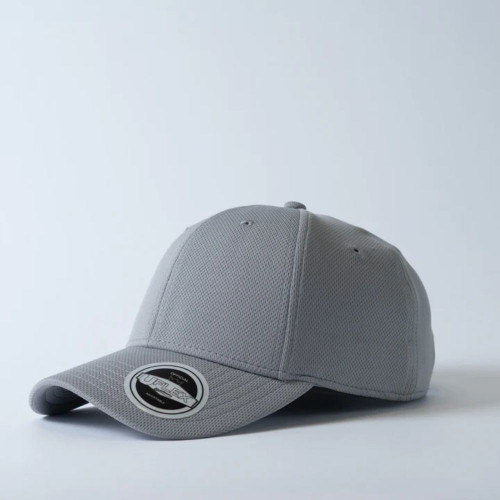 Grey baseball cap with curved brim and mesh texture.