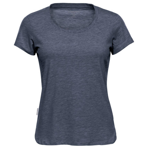 A women's crew neck tee in a dark navy colour, featuring short sleeves and a relaxed fit. The shirt has a brand logo.