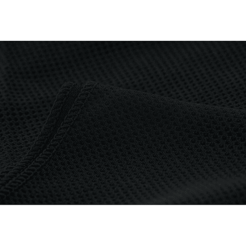 A black cooling towel with a textured surface, featuring stitched edges and a subtle logo. A black cooling towel with a textured surface, featuring stitched edges and a subtle logo.