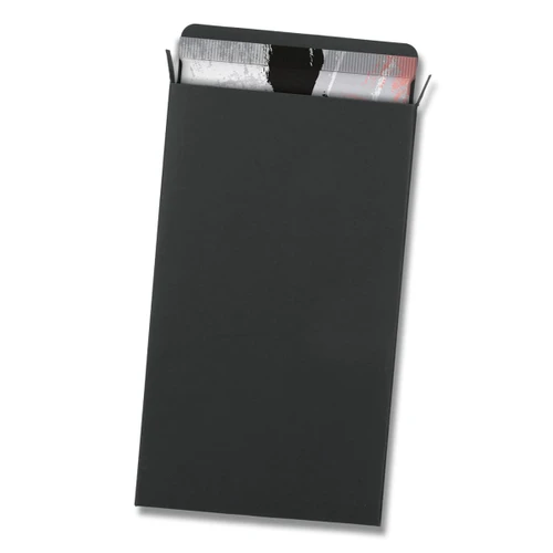 A large dark grey gift box featuring a chocolate bar and a logo. The box is elegantly designed with a sleek finish.