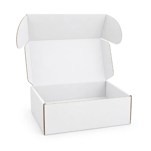 A white custom box with a locking lid, measuring 410 x 255 x 150mm, featuring an interior without contents.