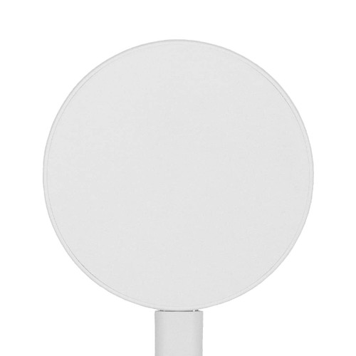 A round, white magnetic wireless charger with a sleek design and a built-in stand. A round, white magnetic wireless charger with a sleek design and a built-in stand.