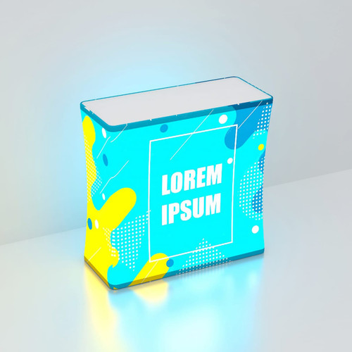 A backlit LED display with a vibrant blue and yellow design. It features a logo and an illuminated rectangular shape. A backlit LED display with a vibrant blue and yellow design. It features a logo and an illuminated rectangular shape.