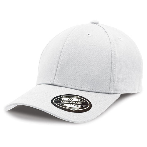 A light grey cap with a curved brim and a branded sticker on the front.