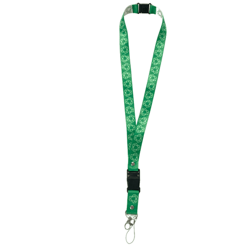 A green rPET USB sublimated lanyard featuring a floral pattern and a metal clip for attachments. A green rPET USB sublimated lanyard featuring a floral pattern and a metal clip for attachments.