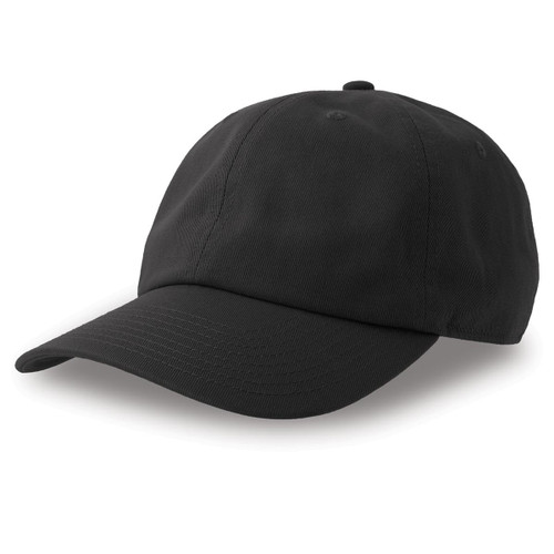 A black dad hat made from organic and recycled cotton, featuring a curved brim and an adjustable strap at the back. A black dad hat made from organic and recycled cotton, featuring a curved brim and an adjustable strap at the back.