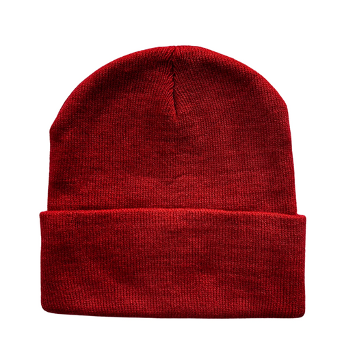 Ruby coloured recyled beanie with cuff