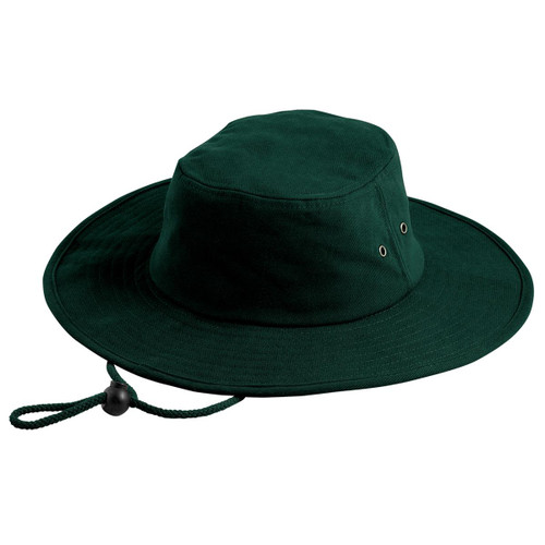 A green Surf Hat with a wide brim and an adjustable chin strap, featuring ventilation eyelets. A green Surf Hat with a wide brim and an adjustable chin strap, featuring ventilation eyelets.