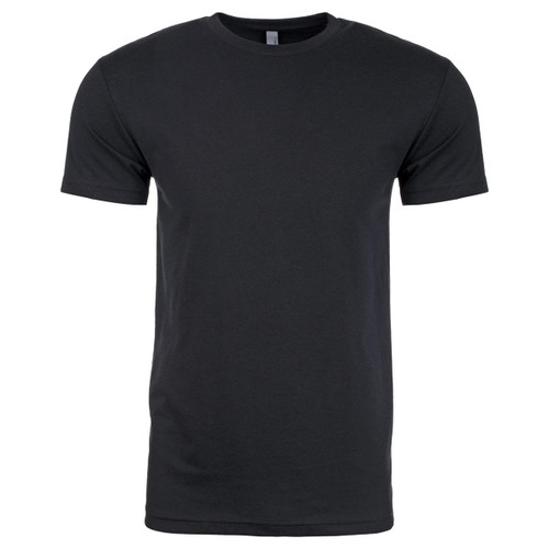 A black men's CVC crew t-shirt with short sleeves and a simple design, featuring a logo on the label.
